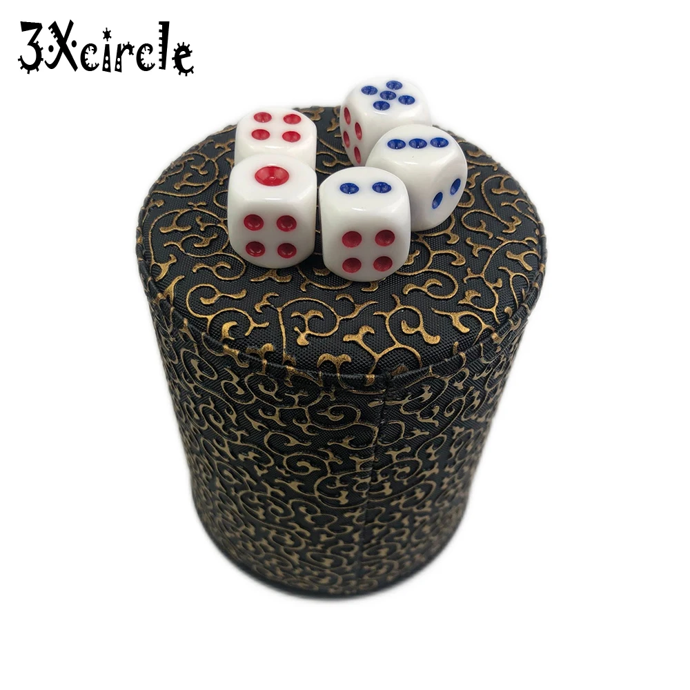 Набор чашек для костей из искусственной кожи с 6 кубиками в горошек стиле ретро