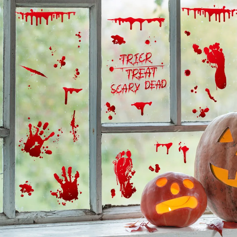

Halloween Party Decoration Static Stickers Blood Handprint Footprint Stickers Glass Window Decor Horror Stickers Halloween Props