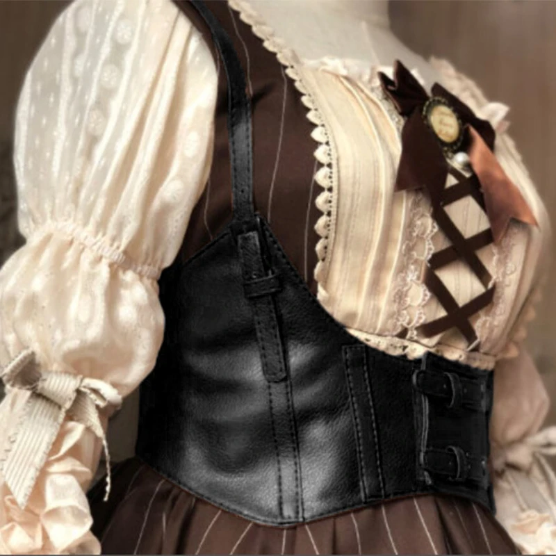 

Gothic Sling Top Vest for Women Medieval Halloween Cosplay Costumes Streetwear Punk Strap Pu Leather Cami Sexy Buckle Black Crop