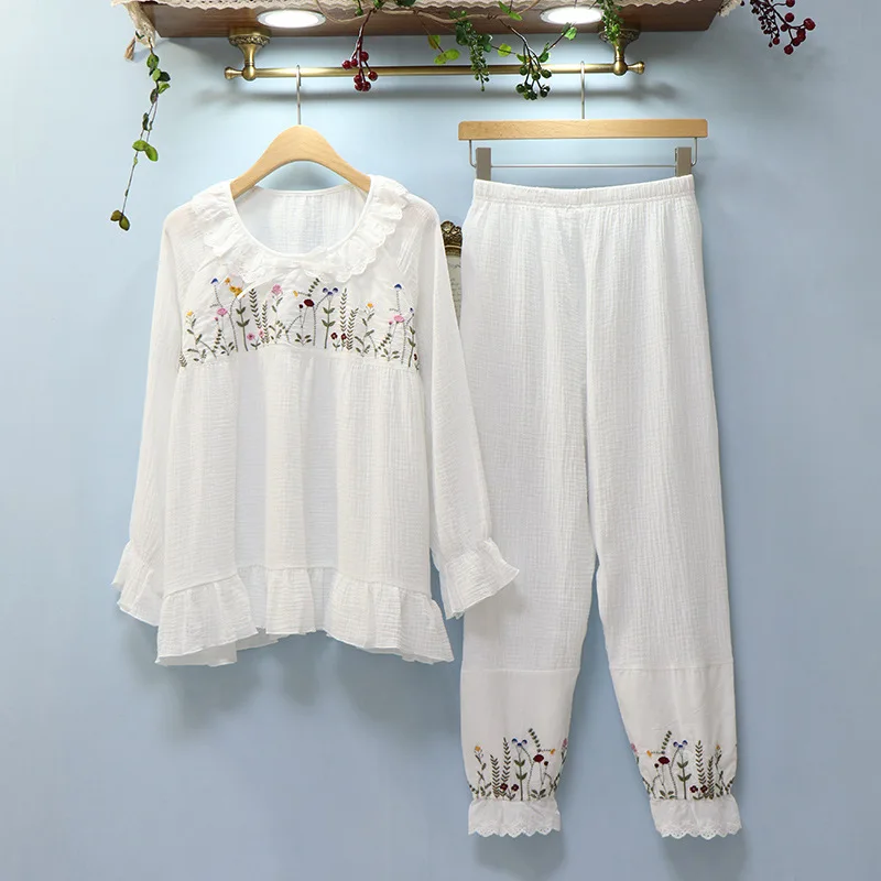 

New Japanese Style Ladies Spring Autumn And Winter Pajamas Suit Cotton Casual Long-sleeved Trousers Home Service Pyjamas Women