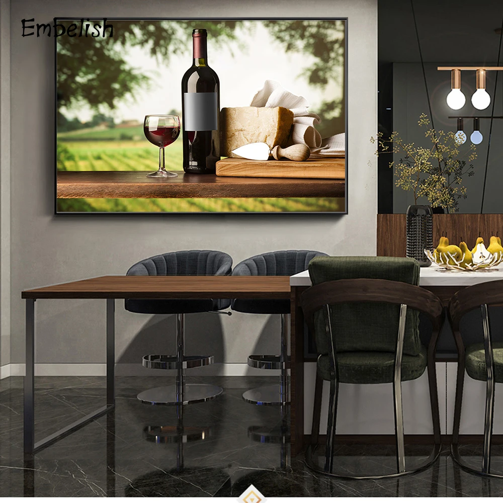 

Embelish 1 Pieces Red Wine And Bread Kitchen Decor Wall Art Posters For Living Room Modern Home Decor HD Canvas Painting Artwork