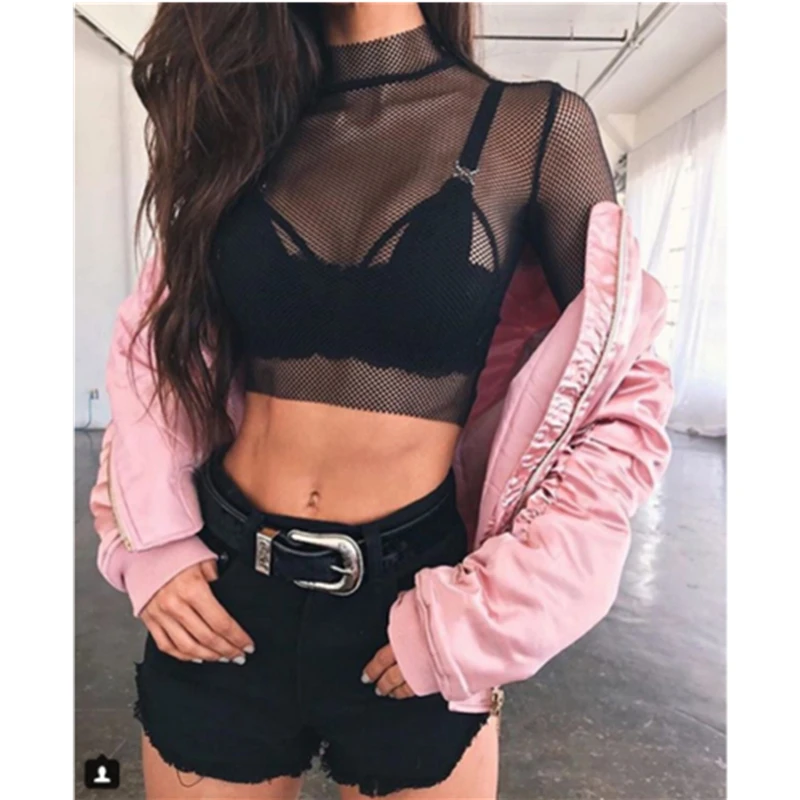 Сексуальная модная повседневная женская черная сетчатая футболка тонкий