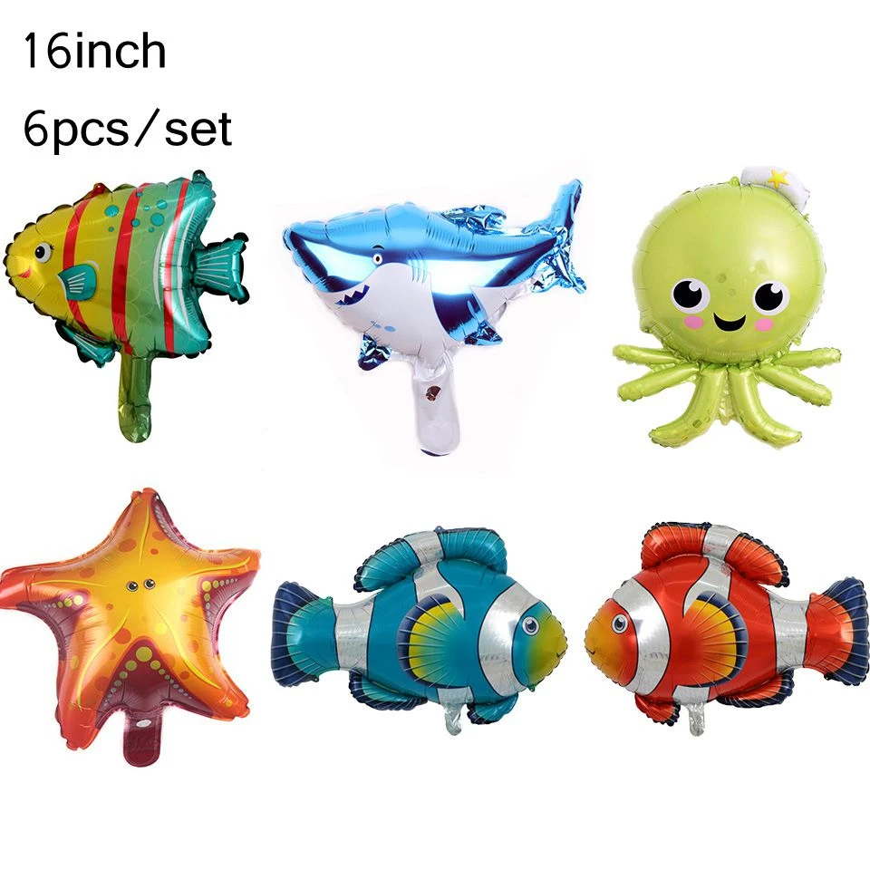 129pcs ocean theme balloon kit cartoon sharkfish under sea animals balls kids birthday gifts diy party decoration home supplies free global shipping