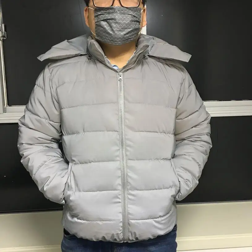 

2021 men new reflective thickening warm winter cotton-padded jacket teenagers noctilucent hooded cotton-padded clothes