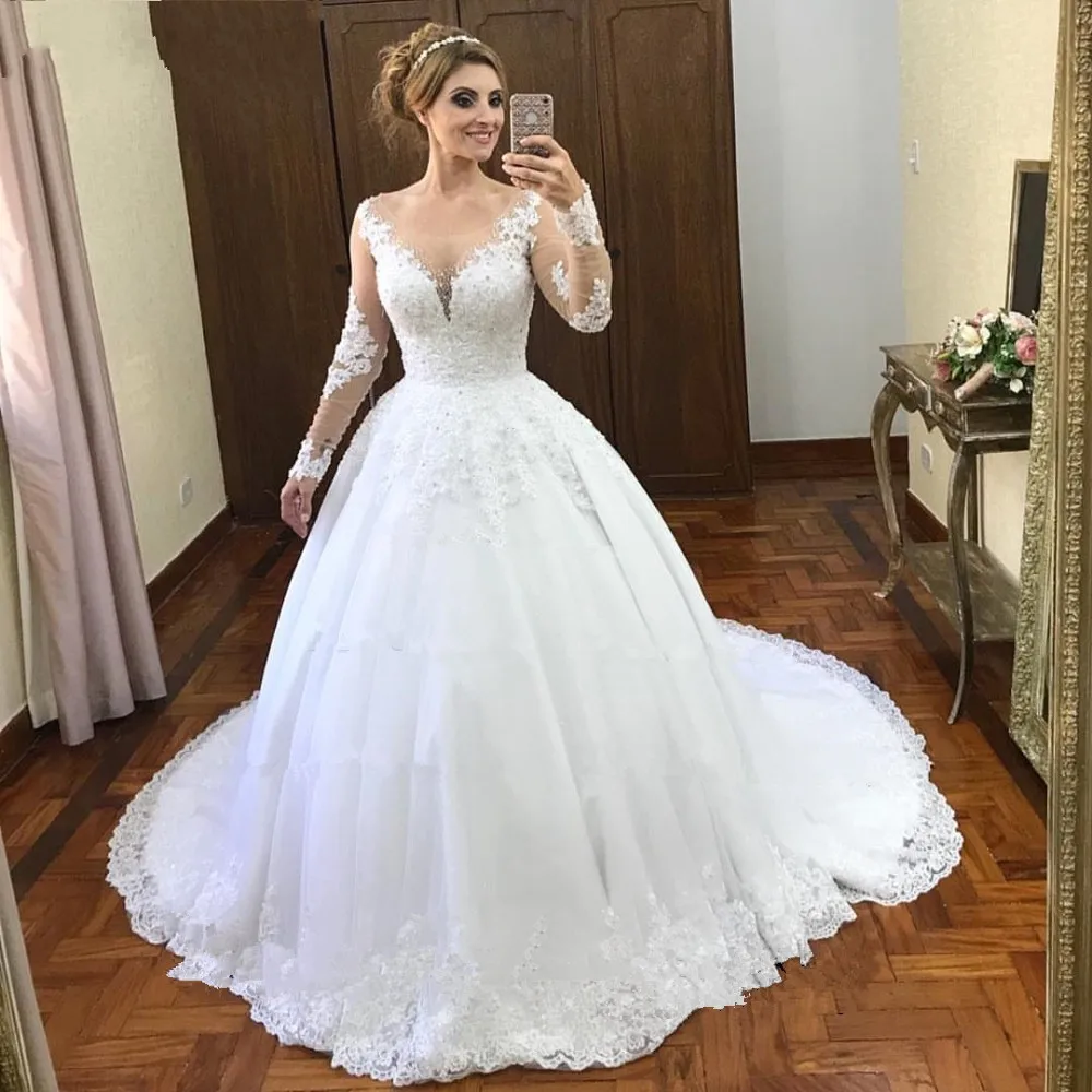Прозрачное Тюлевое ТРАПЕЦИЕВИДНОЕ свадебное платье Vestidos De Novia 2020 кружевные