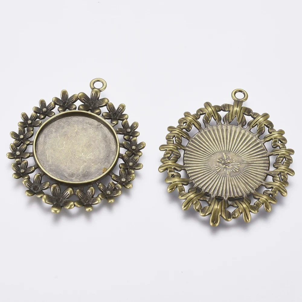 

30pcs Alloy Flat Round Pendant Cabochon Settings DIY Findings for Jewelry Making Accessories,Antique Bronze Color 52x42x2mm F70