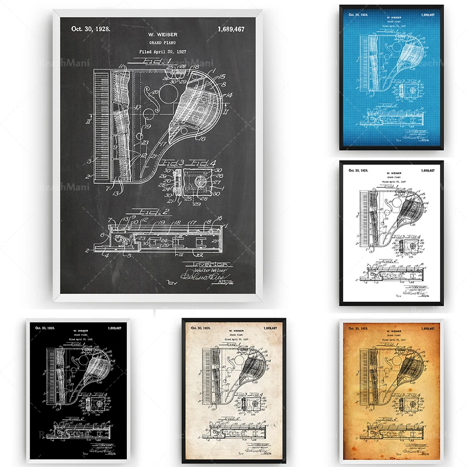 

Grand Piano 1928 Patent Print Wall Art Poster Blueprint Gifts