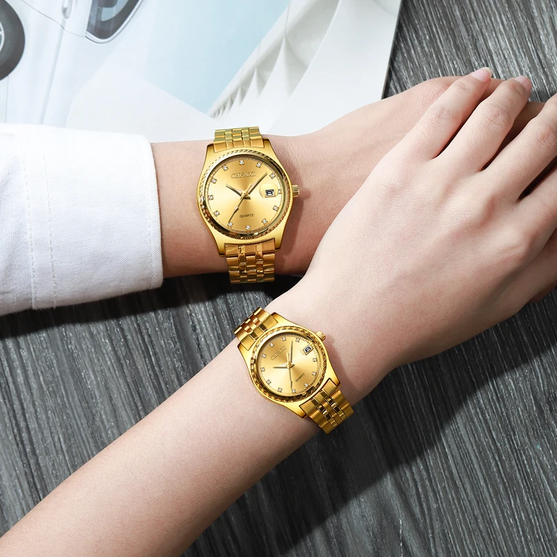 CHENXI Lover Watches Luxury Diamond Gold Wrist Watch Calendar Quartz Watches For Men Women Wristwatches Fashion Stainless Steel