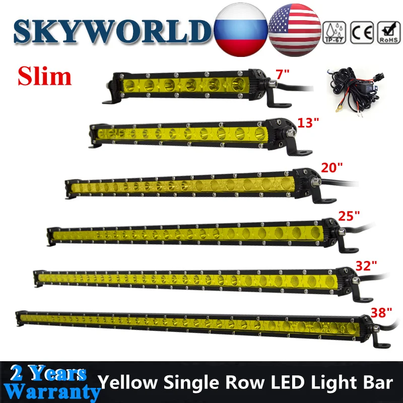 

Yellow Slim LED Bar Offroad 7 13 20 25 32 38inch Single Row Car Driving Fog Lamp For Truck UAZ Kamaz SUV 4x4 Light Bar 12V 24V
