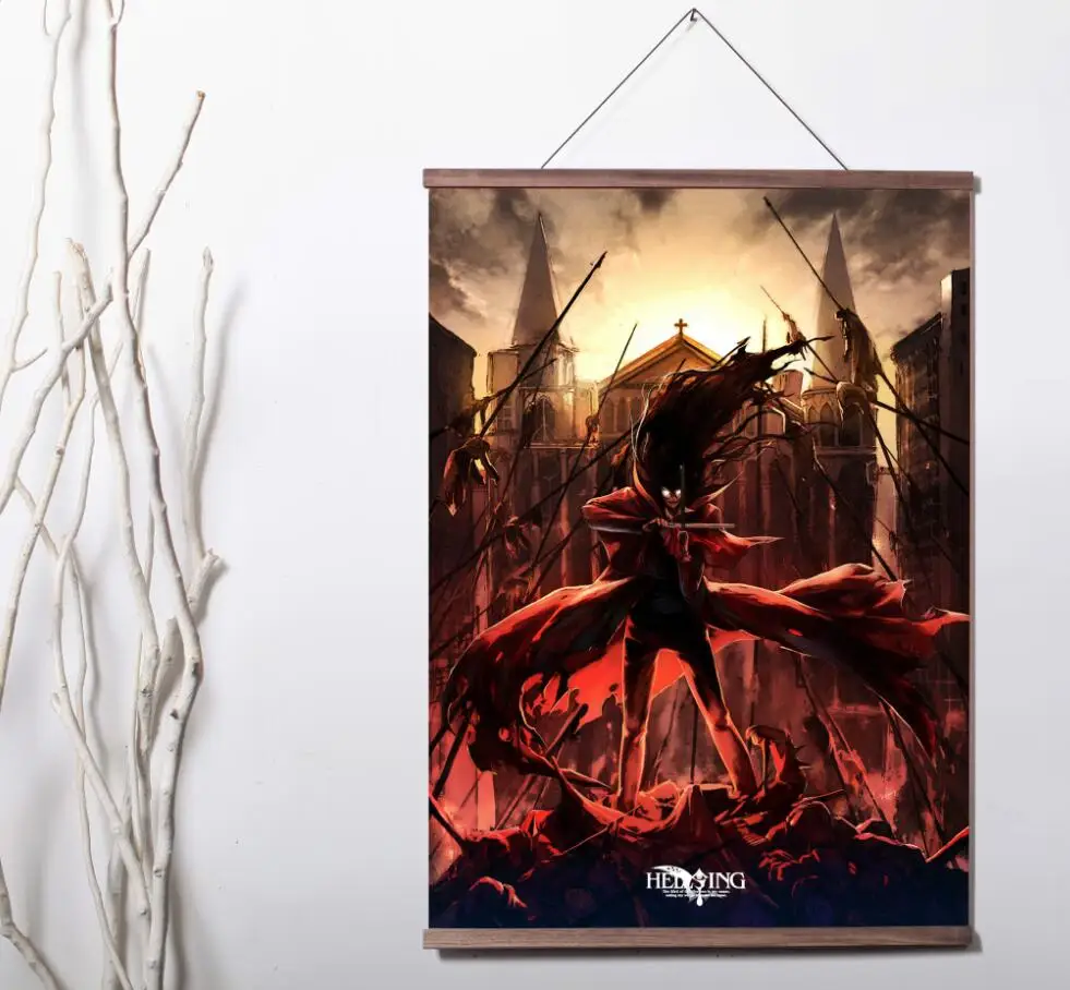 

Hot Japan Anime Hellsing Alucard Cosplay Art Canvas poster decoration painting with solid wood hanging scroll