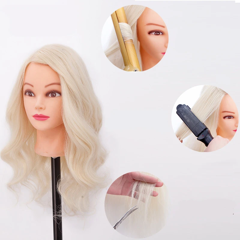 Mannequin Heads With 70% Blonde White Human Hair Hairdressing Head Can Curl Iron Hot Tongs Twist Hairstyle dolls head Hot Sale