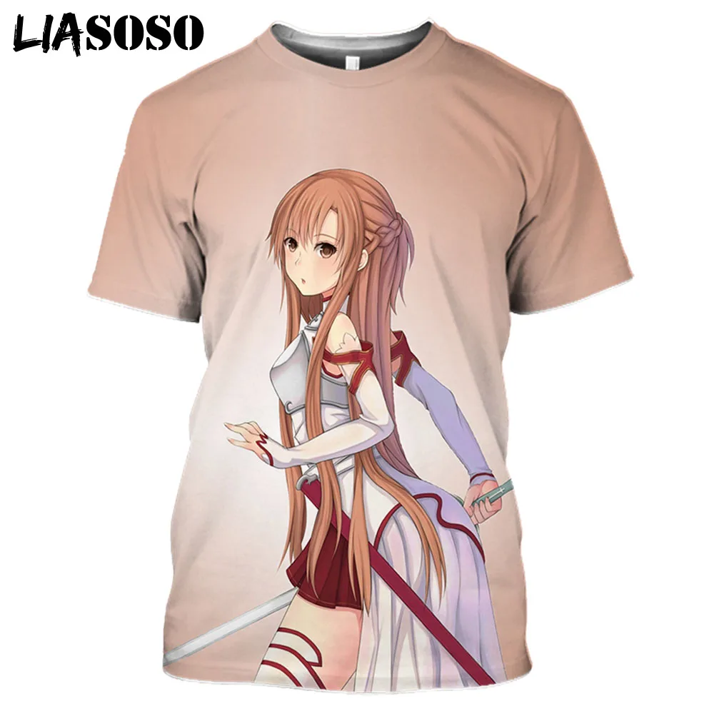 

LIASOSO Sword Art Online 3D Print T-Shirt Men Women Short Sleeve Tops SAO Kirito Asuna Yuki Funny Summer Tees