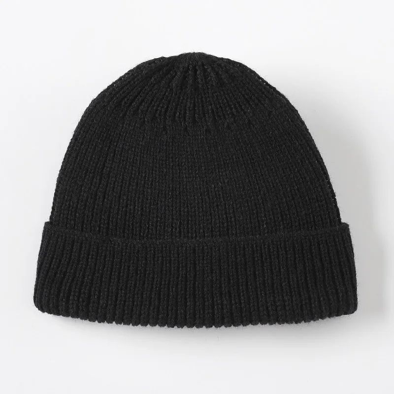 Черный Skullcap зимние шапочки для женщин и мужчин, однотонные вязаные шапки унисекс, женские мягкие эластичные лыжные теплые короткие шапки Skullies - Цвет: Черный