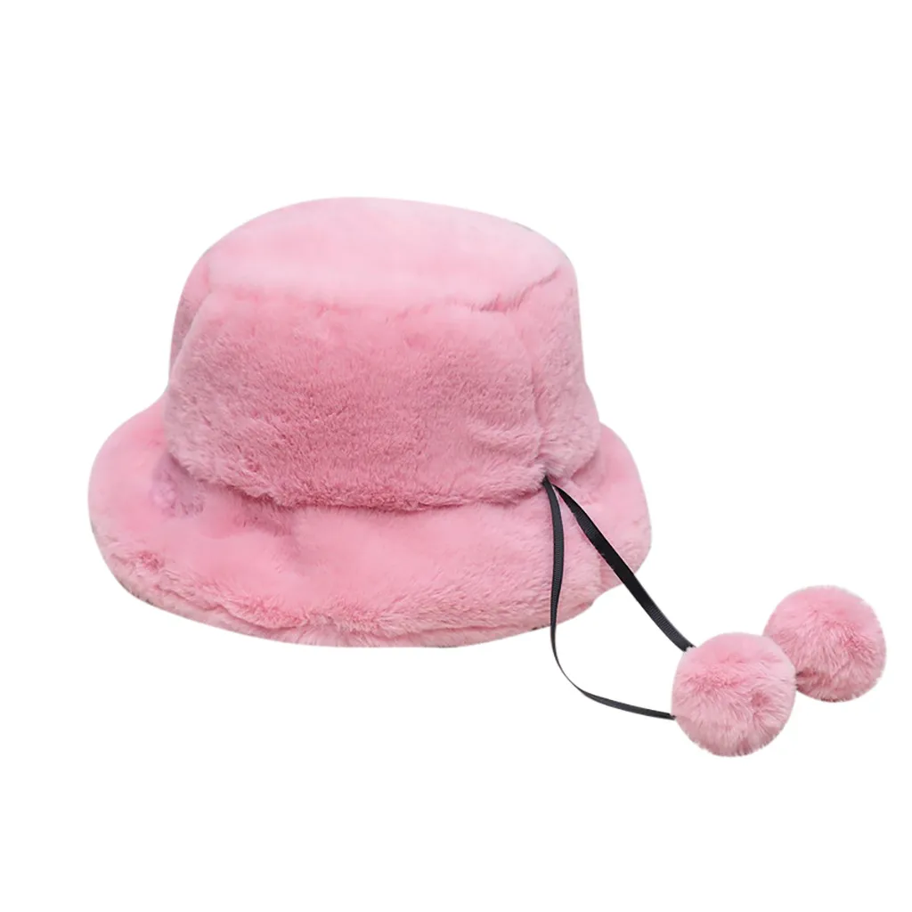 Faux Fur Winter Bucket Hat For Women Girl Fashion Solid Thickened Soft Warm Fishing Cap Outdoor Vacation Lady Panama * | Аксессуары для