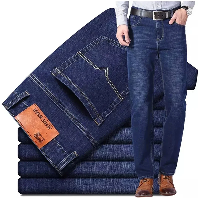

2023 New Men Business Style Slim fit Straight Jeans Fashion Classic Black Blue male Stretch Casual denim trousers Plus Size28-40