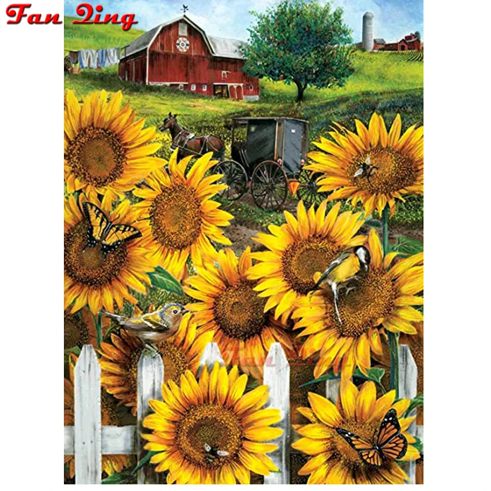 Алмазная живопись Подсолнух Ферма полноформатная вышивка Набор для вышивки