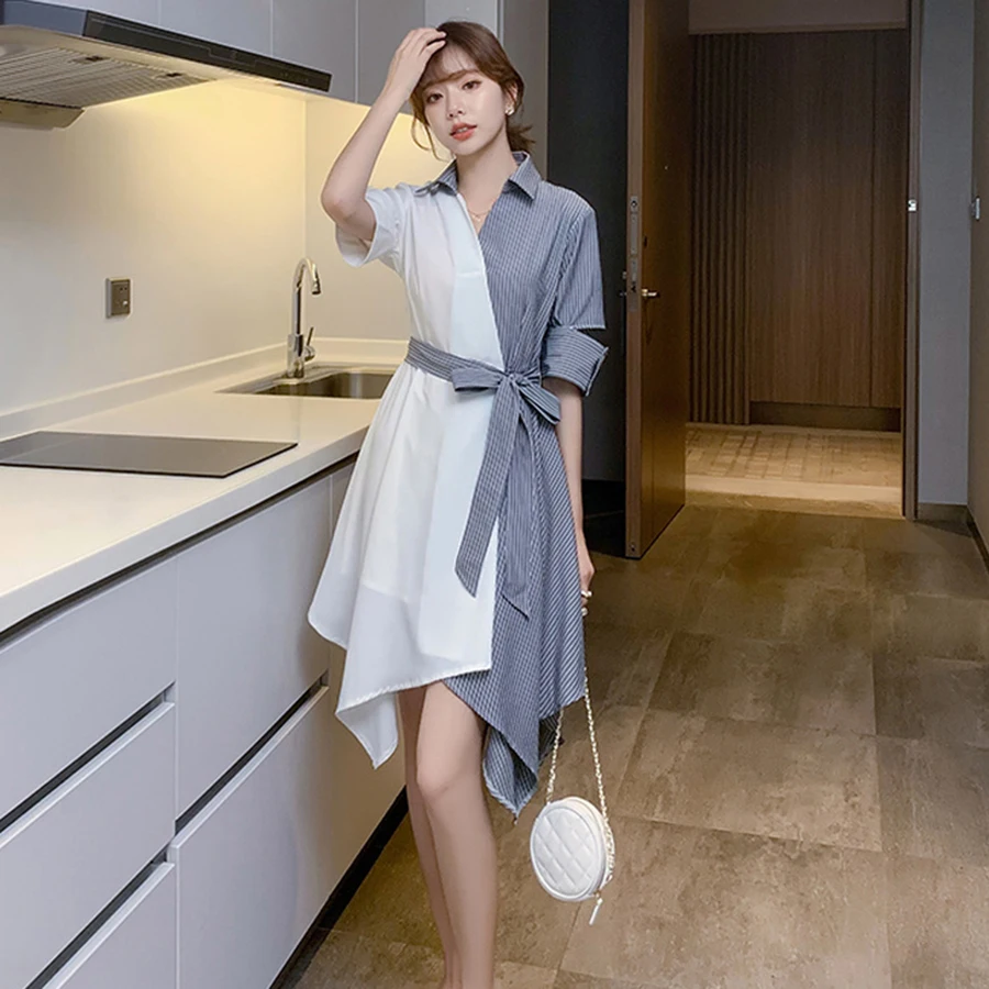 2021 высокое качество полосатая рубашка-сарафан в винтажном стиле Сезон лето