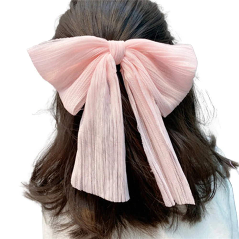 

Girls Mesh Lady Chiffon Ribbon Bowknot Spring Sweet Large Hairpin Women
