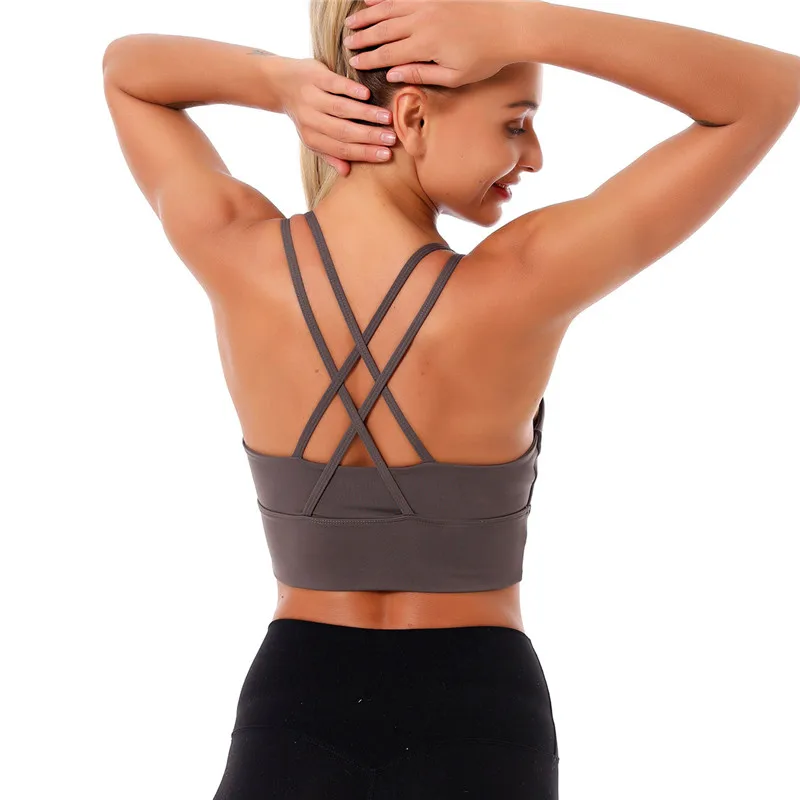 

Plus Size 2XL Cross Back Women Sport Bras Buttery Soft Medium Support Yoga Bra Plus Size Women Padded Push Up Fitness Bra