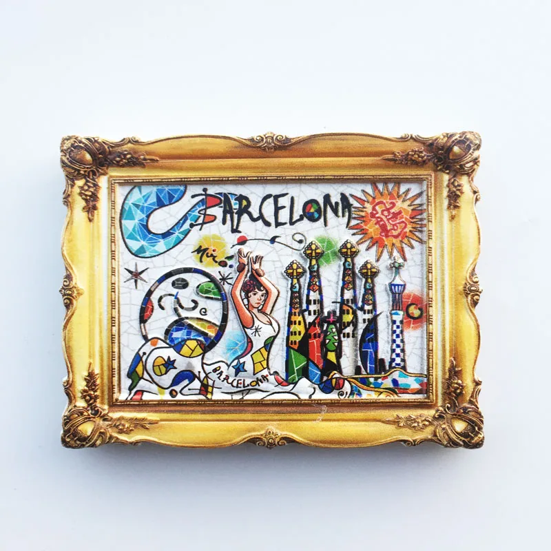 

QIQPP Barcelona, Spain Creative Mosaic Geographical Indication Tourism Memorial Decoration Crafts Magnetic Fridge Magnet