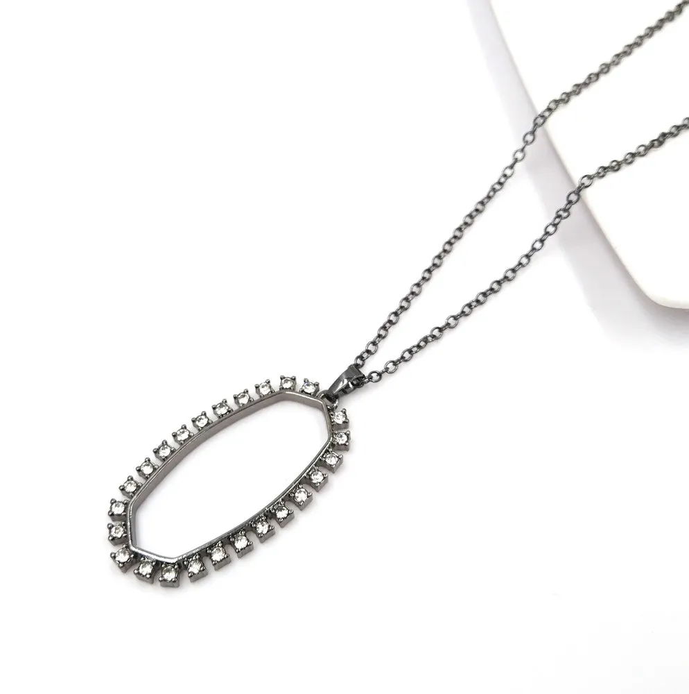 Black oval crystal Модные большие двойные капли воды ожерелье кулон для женщин - Окраска металла: Black oval crystal