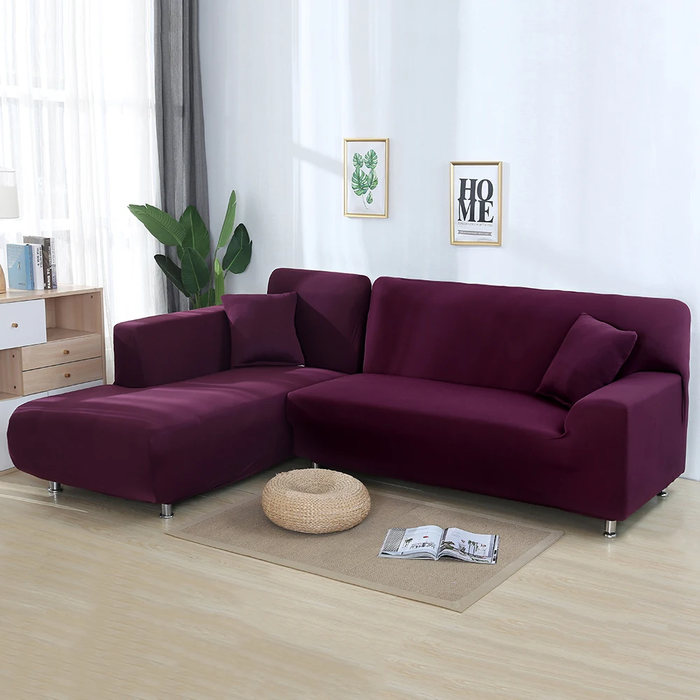 Bean red Сплошной цвет 2 шт. Чехлы для углового дивана гостиной стрейч эластичный l-образный чехол для дивана Универсальный шезлонг чехлы - Цвет: Bean red