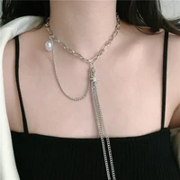 european and american ins style six pointed star stitching necklace baroque metal star shaped pearl female chains