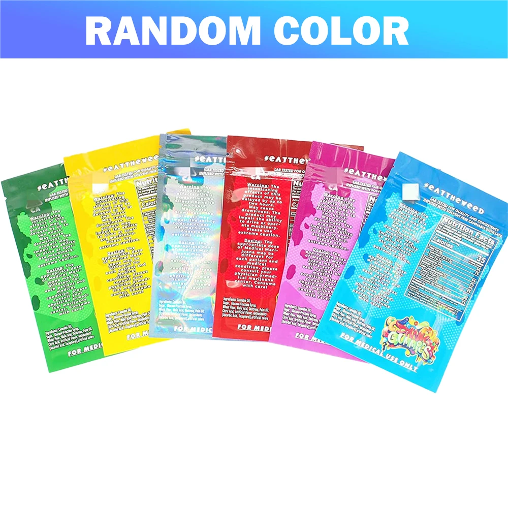 

50 Pack Edible Packaging Smell Proof Mylar Bags Resuable Gummies Bag Worms Candy Bulk Gummy Bags Zipper Packaging Bags