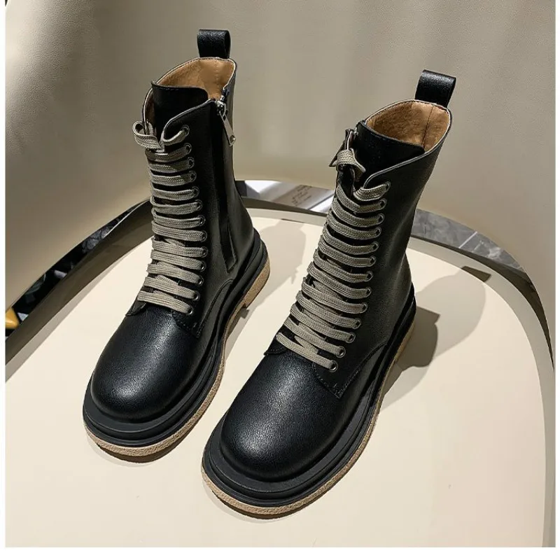 

Women's Boots Autumn Rock Shoes Woman Booties Ladies Zipper Flat Heel Round Toe Boots-women Rubber Lolita Summer Med