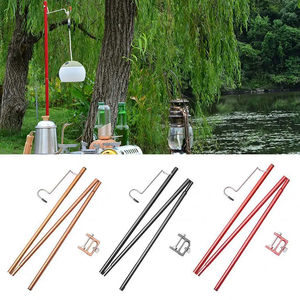 

Outdoor Camping Hiking Aluminum Alloy Foldable Lamp Post Pole Camping Lamp Holder Double Head Hanging Object Camp Accessories