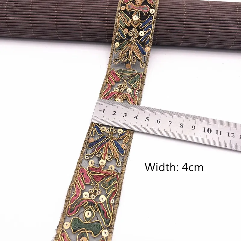 1 ярд ретро золотые блестки кружевная отделка тесьма вышитая лента ткань для