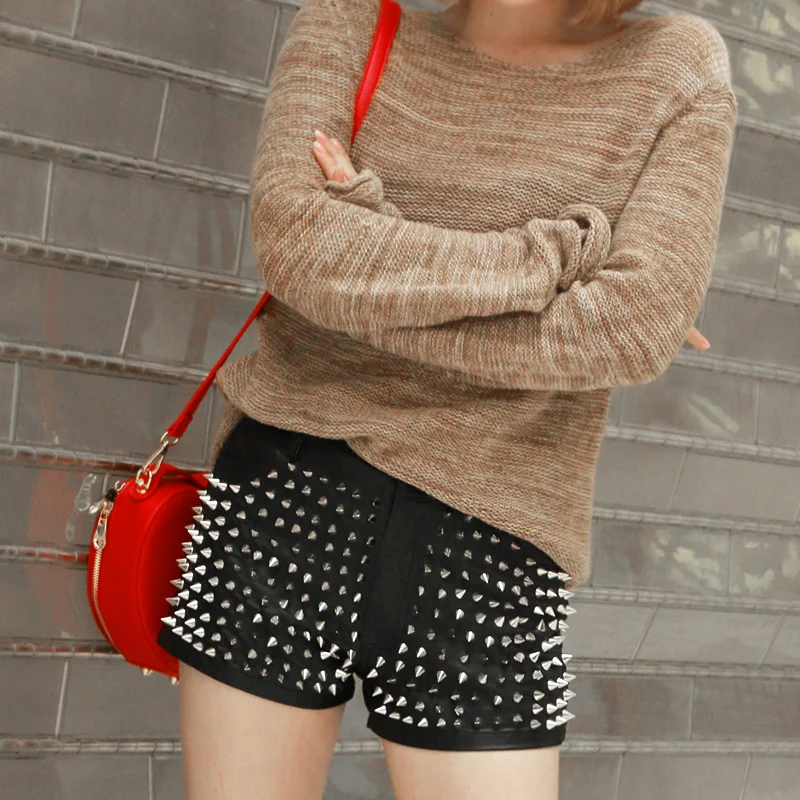 

Disco PU leather Full Rivets Shorts Punk Rock