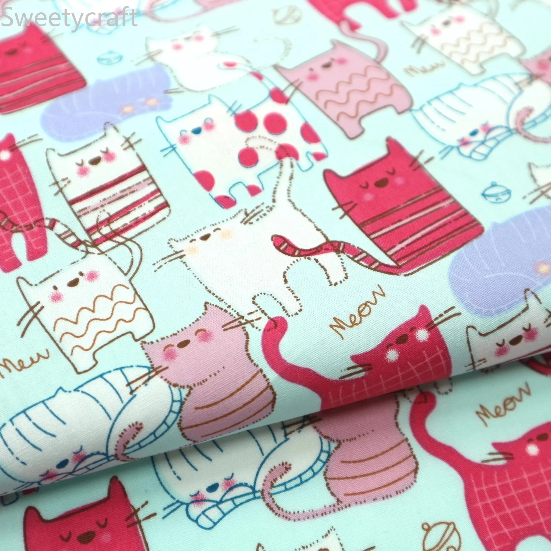 110x45 см ткань с мультяшным принтом Кошки Мяу тонкая хлопчатобумажная двор Tecido