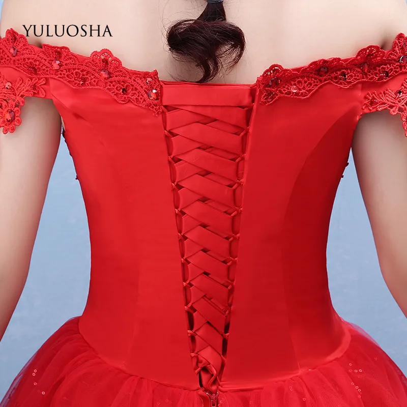 YULUOSHA Red Plus Size Wedding Dress Appliques Backless Modest for Women Short Custom Made Vestido De Noiva | Свадьбы и торжества