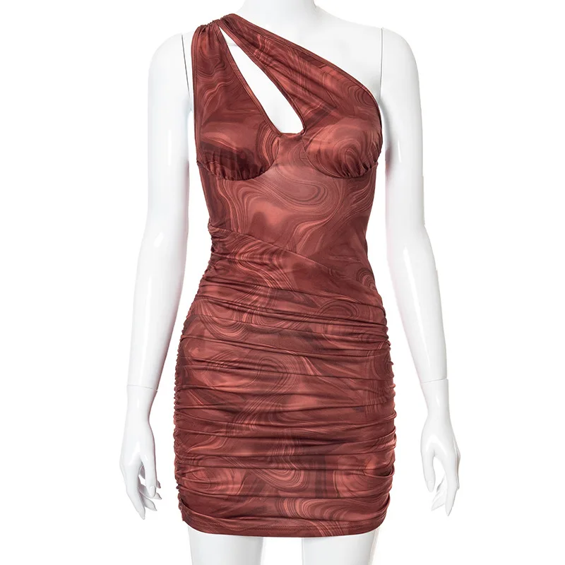 

Sexy Backless Hollow Out Bodycon Mini Dress Woman Fashion One Shoulder Sleeveless Vestidos Club Party Dresses For Women 2021