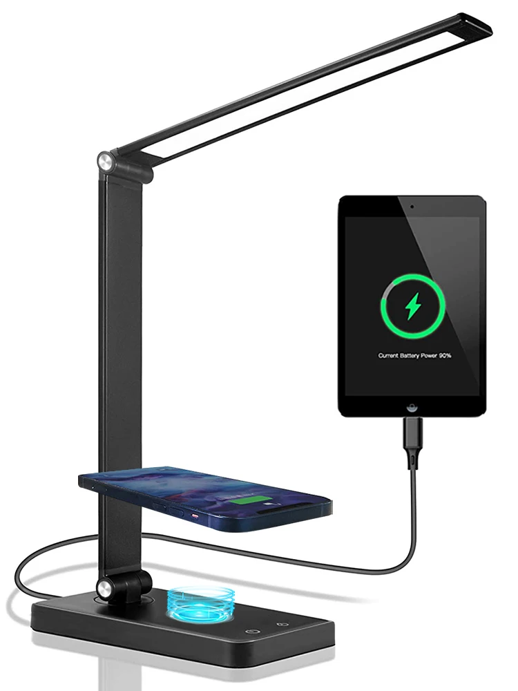 

LED Desk lamp,Eye-caringTable Lamp,Dimmable Bedside lamp with Wireless Charging,5 Light Modes Touch Control Desk lamp