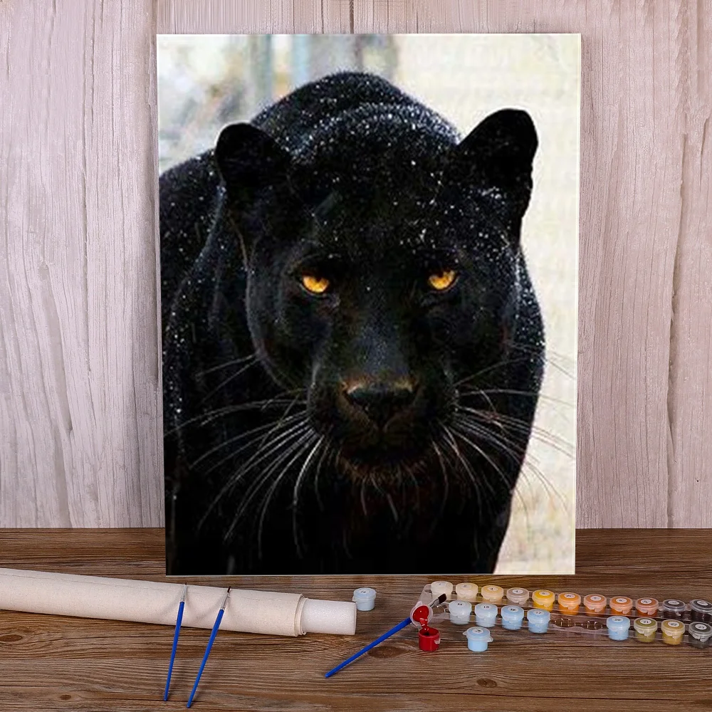 

Animal Black Panther DIY Painting By Numbers Package Acrylic Paints 40*50 Painting On Canvas Wall Paintings For Wholesale