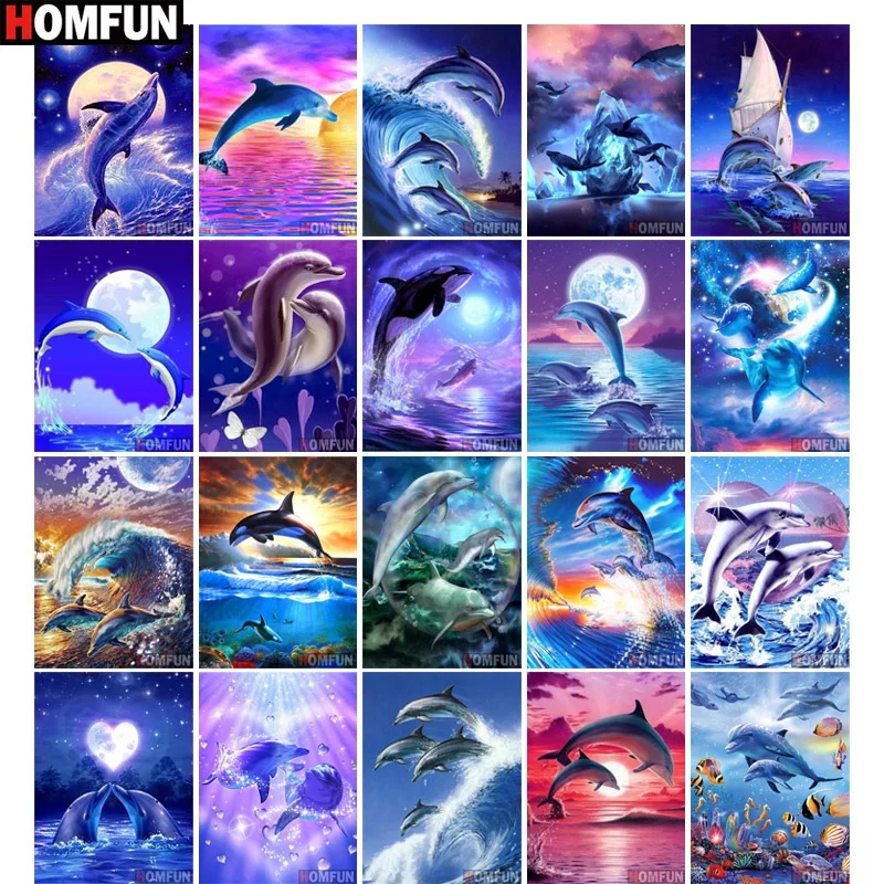 

Алмазная 5D картина HOMFUN «животный Дельфин», вышивка крестиком с полными квадратными/круглыми стразами, домашний декор, подарок для творчест...