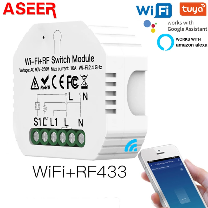 Умный мини светильник ASEER Wifi модуль выключателя Diy 90 250VAC приложение Smart Life с