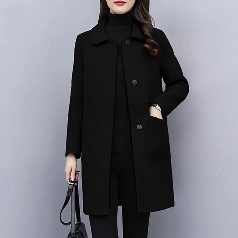 Женское шерстяное пальто сезон осень-зима 2021 стильная однобортная толстая