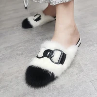 summer indoor fur slippers 100 wool soft fluffy plush flat shoes non slip heel luxury designer shoes casual ladies