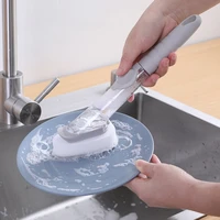 2 in 1 kitchen cleaning brush long handle with removable brush sponge sponge dispenser brush set kitchen accessories