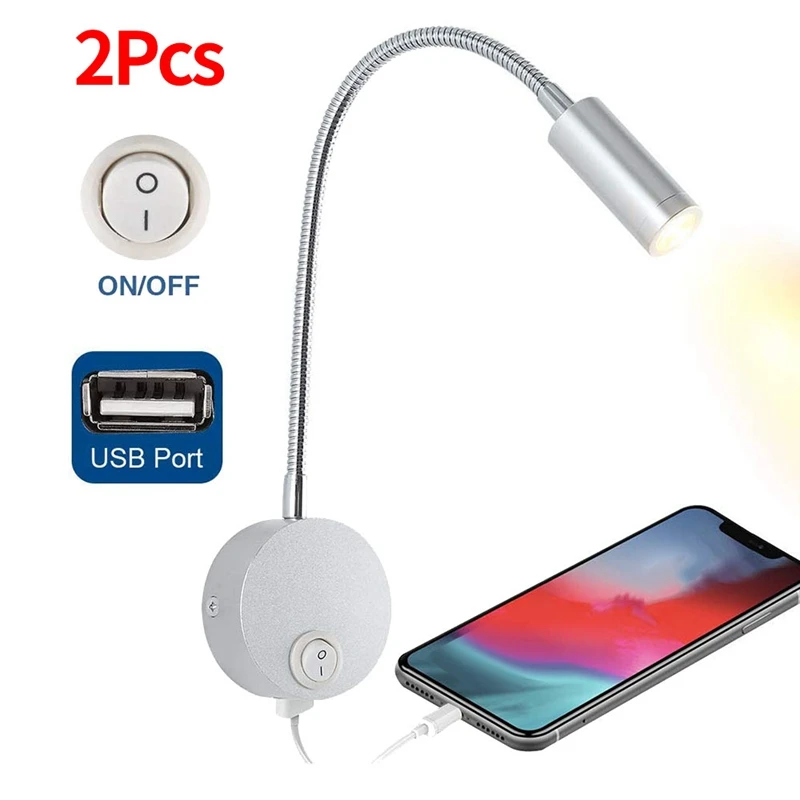

Ламсветильник для чтения с USB-портом для зарядки, 2 шт.