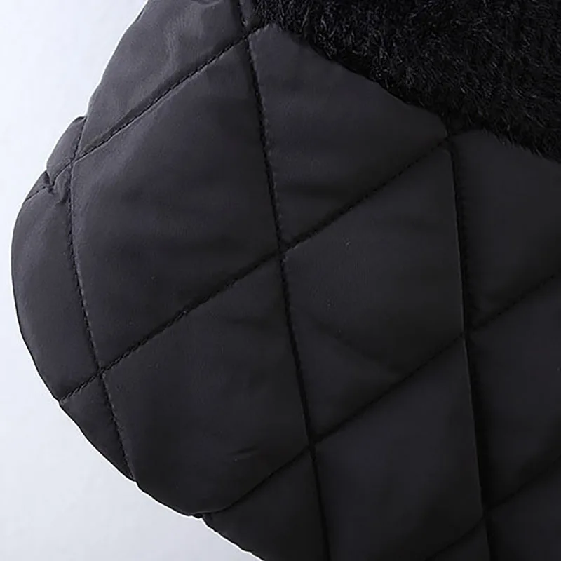 

2021 Faux Mink Fur Splice Thick Padded Jacket Winter Women Plus Size 5XL Warm Wadded Coat Down Cotton Parka Black Female