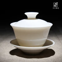 jade porcelain cover bowl dehua ceramic whiteware tea set high end condensed fat white three force bowl cup with cover gaiwan