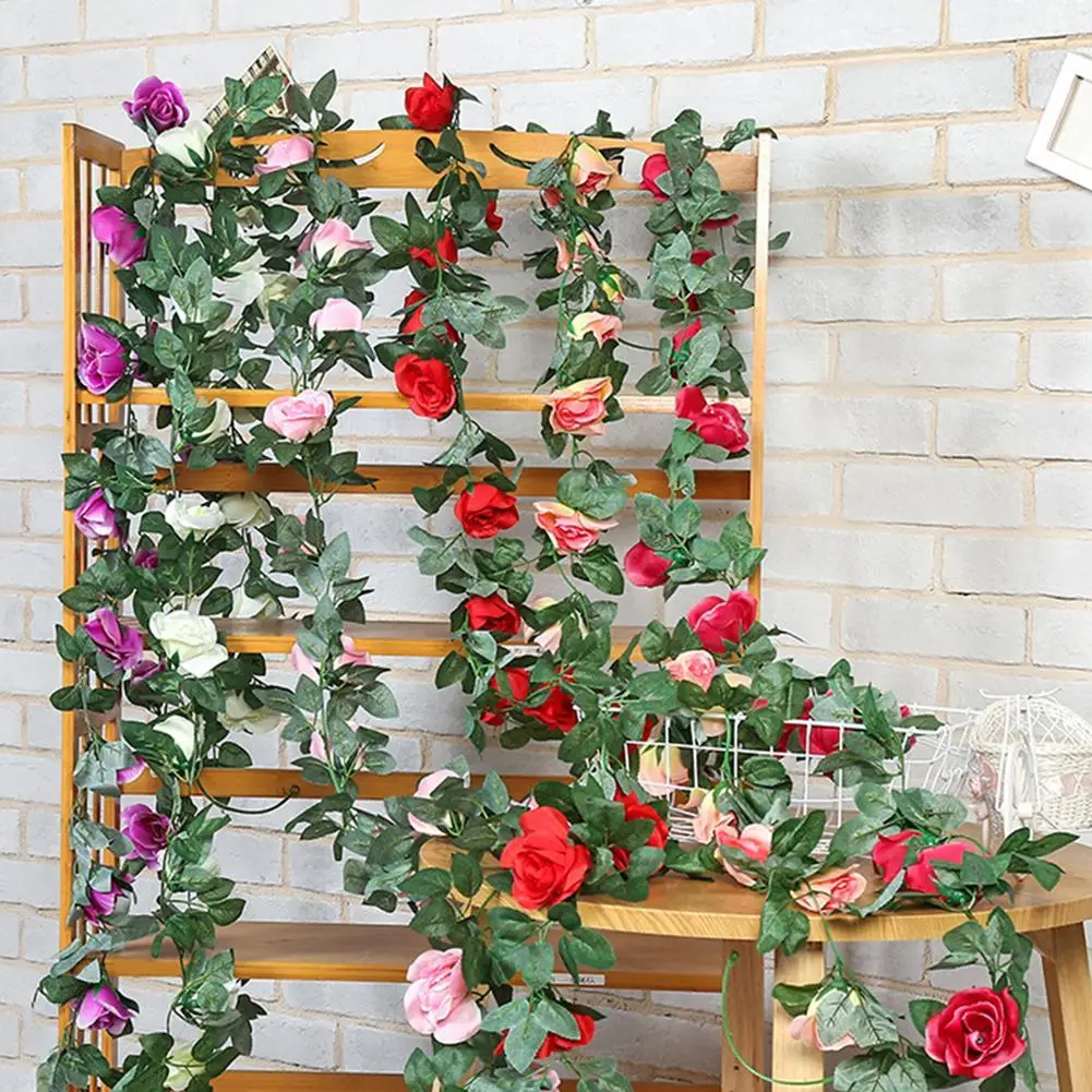 

16 Heads Artificial Rose Flower Vines Home Wedding Garden Wall Hanging Decor