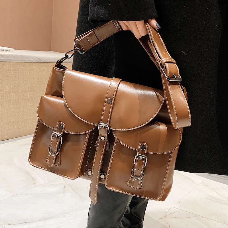 

Retro Multiple Pockets Bag PU Leather Crossbody Bags for Women 2022 Hit Trend Women's Branded Trending Side Bag Shoulder Handbag