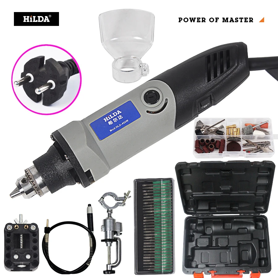 HILDA 400 Вт Мини электрическая дрель гравер для dremel роторный инструмент Аксессуары
