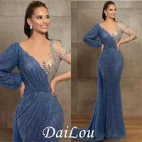 mermaid wedding evening dresses with long sleeve for woman sexy v neck pleat beading lace bridal prom gown %d0%bf%d0%bb%d0%b0%d1%82%d1%8f %d0%bd%d0%b0%d1%80%d1%8f%d0%b4%d0%bd%d1%96 2022