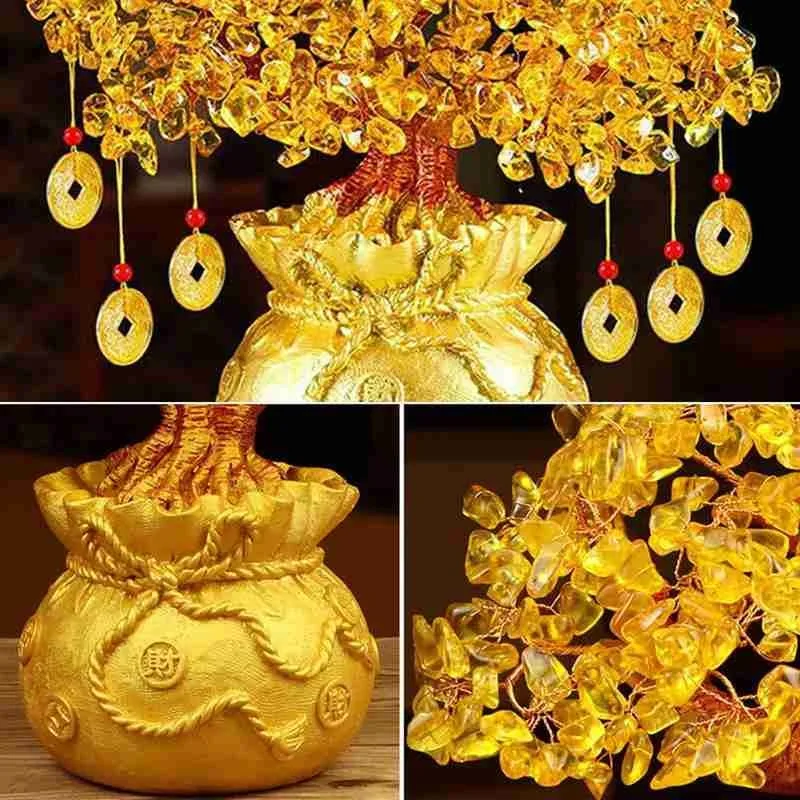 Gold Crystal Lucky Money Tree Decoration Fortune Wealth Chinese Home Office Tabletop Feng Shui Craft Decor Ornament Gifts | Дом и сад